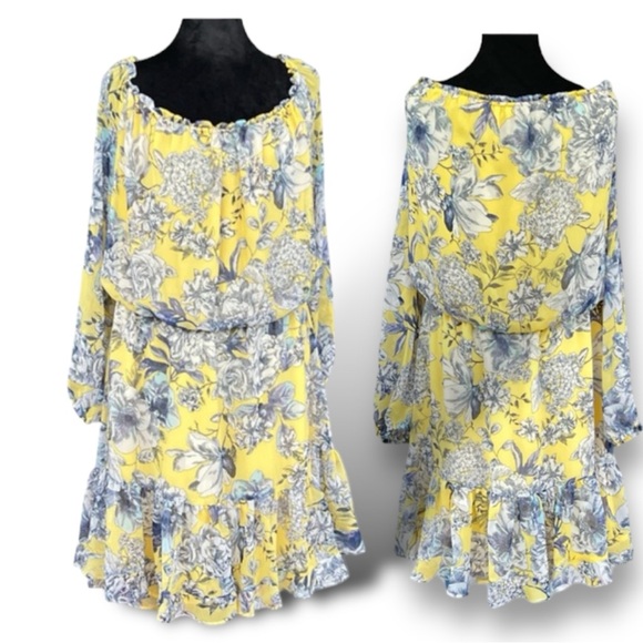 Tommy Hilfiger Yellow and Blue Humming Bird Floral Dress - Picture 2 of 9